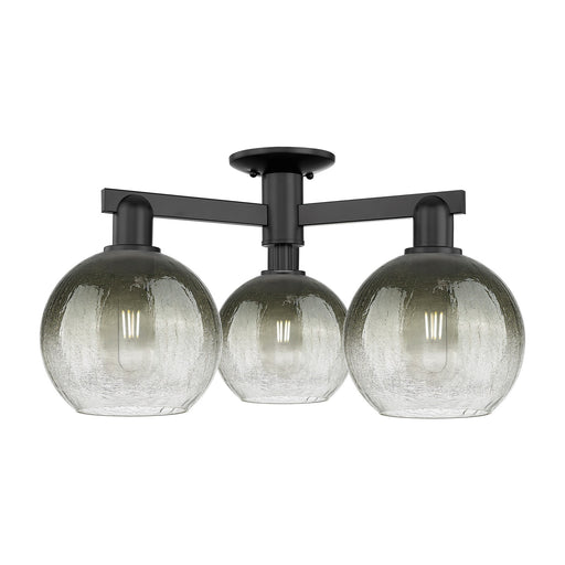 Innovations Brookhaven Globe 25in 3-Light Semi-Flush Mount | Industrial Matte Black Steel and Slate Glass | Living Room & | Model 716-3F-BK-G483-8SL