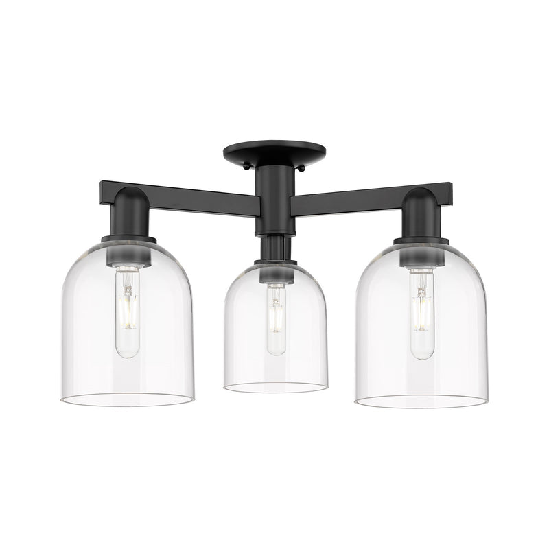 Innovations Bella 23in 3-Light Semi-Flush Mount | Industrial Matte Black Steel and Clear Glass | Entryway & Hallway | 23 x 23 x | Model 716-3F-BK-G558-6CL
