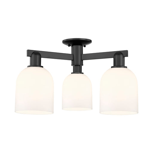 Innovations Bella 23in 3-Light Semi-Flush Mount | Industrial Matte Black Steel and White Glass | Entryway & Hallway | 23 x 23 | Model 716-3F-BK-G558-6GWH
