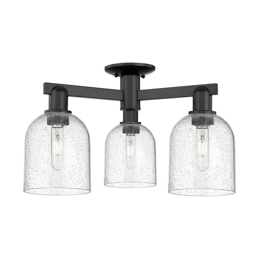 Innovations Bella 23in 3-Light Semi-Flush Mount | Industrial Matte Black Steel and Seedy Glass | Entryway & Hallway | 23 x 23 | Model 716-3F-BK-G558-6SDY