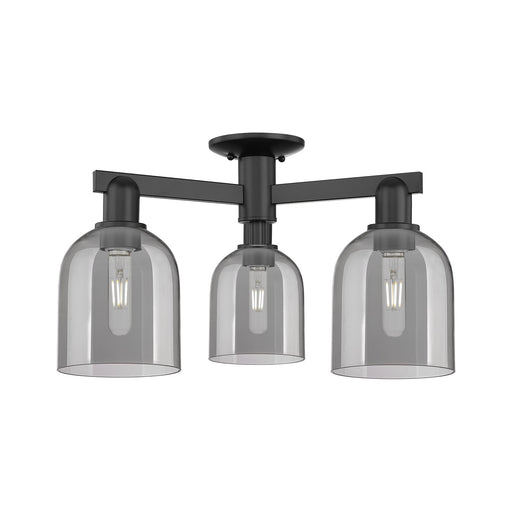 Innovations Bella 23in 3-Light Semi-Flush Mount | Industrial Matte Black Steel and Light Smoke Glass | Entryway & Hallway | 23 | Model 716-3F-BK-G558-6SM