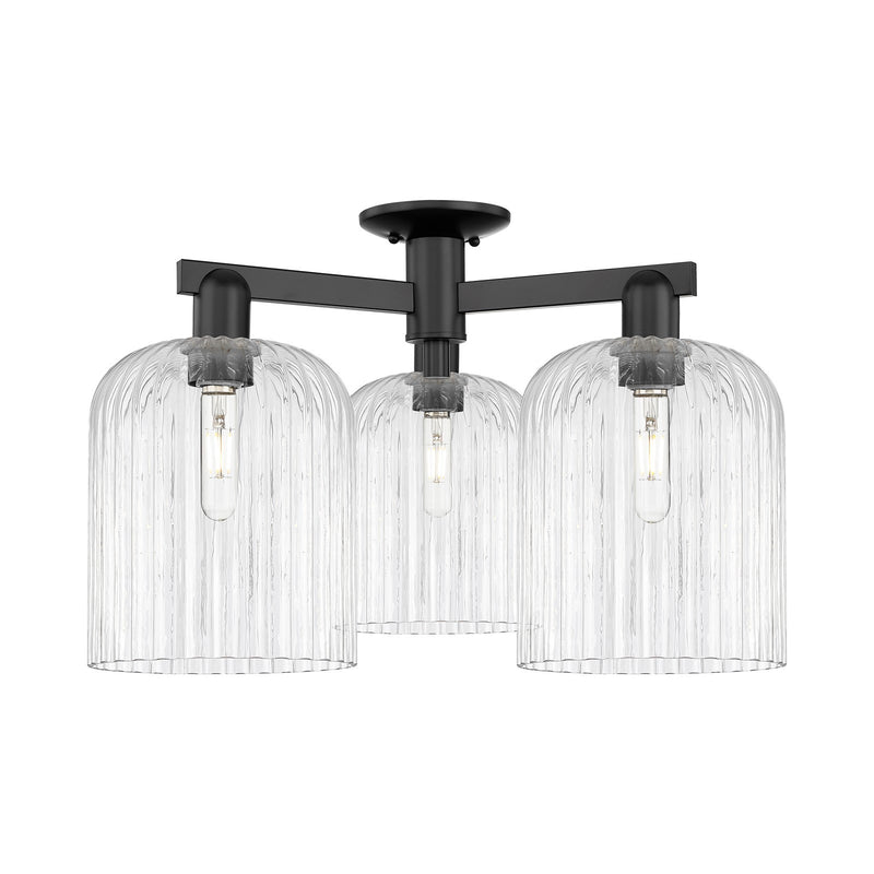 Innovations Bridal Veil 26in 3-Light Semi-Flush Mount | Industrial Matte Black Steel and Clear Ribbed Glass | Entryway & | Model 716-3F-BK-G559-8CL