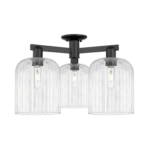 Innovations Bridal Veil 26in 3-Light Semi-Flush Mount | Industrial Matte Black Steel and Clear Ribbed Glass | Entryway & | Model 716-3F-BK-G559-8CL