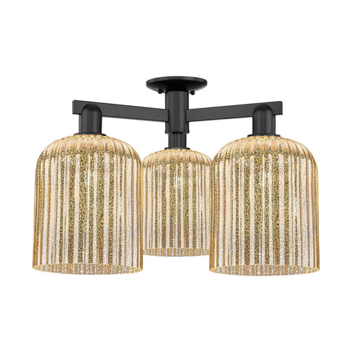 Innovations Bridal Veil 26in 3-Light Semi-Flush Mount | Industrial Matte Black Steel and Mercury Ribbed Glass | Entryway & | Model 716-3F-BK-G559-8ME