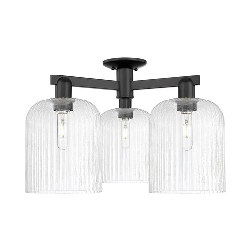 Innovations Bridal Veil 26in 3-Light Semi-Flush Mount | Industrial Matte Black Steel and Seedy Ribbed Glass | Kitchen & | Model 716-3F-BK-G559-8SDY