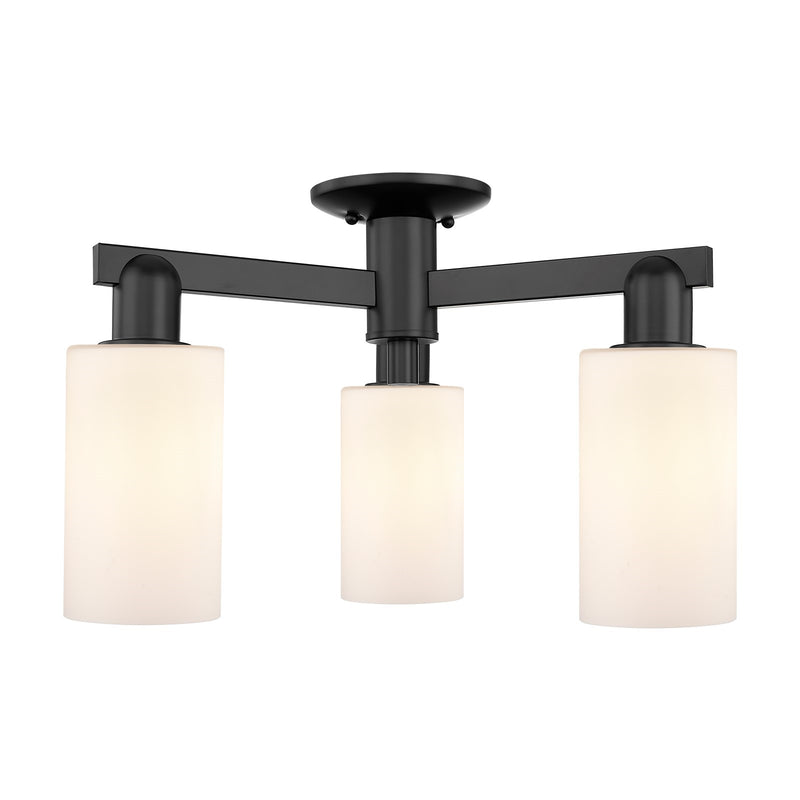 Innovations Clymer 21in 3-Light Semi-Flush Mount | Industrial Matte Black Steel and Matte White Glass | Kitchen & Hallway | 21.38 x | Model 716-3F-BK-G801
