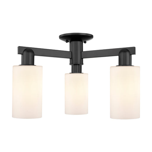 Innovations Clymer 21in 3-Light Semi-Flush Mount | Industrial Matte Black Steel and Matte White Glass | Kitchen & Hallway | 21.38 x | Model 716-3F-BK-G801