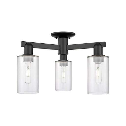 Innovations Clymer 21in 3-Light Semi-Flush Mount | Industrial Matte Black Steel and Clear Glass | Entryway & Hallway | 21.38 x | Model 716-3F-BK-G802