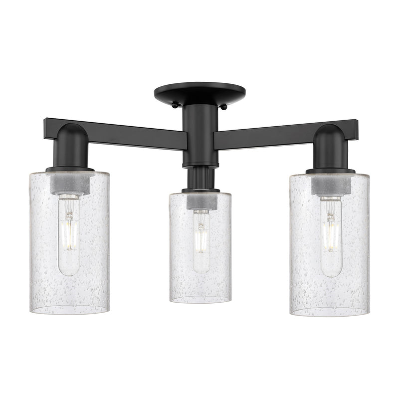Innovations Clymer 21in 3-Light Semi-Flush Mount | Industrial Matte Black Steel and Seedy Glass | Hallway & Entryway | 21.38 x | Model 716-3F-BK-G804