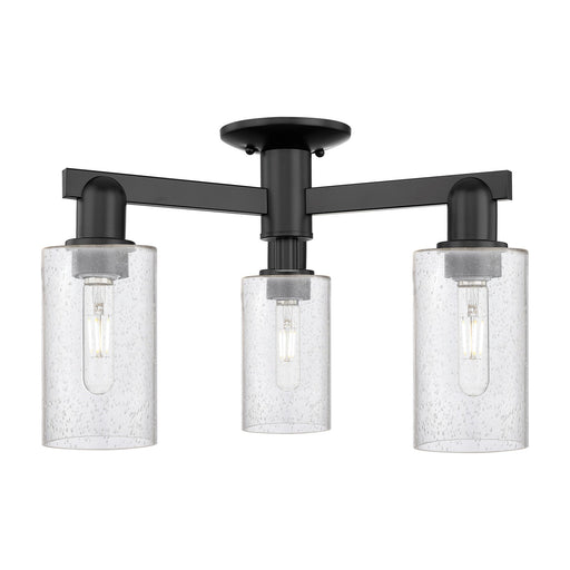 Innovations Clymer 21in 3-Light Semi-Flush Mount | Industrial Matte Black Steel and Seedy Glass | Hallway & Entryway | 21.38 x | Model 716-3F-BK-G804