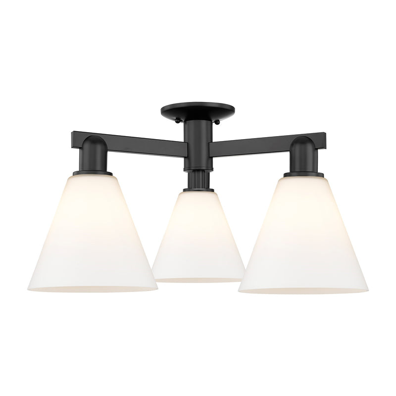 Innovations Berkshire Glass 26in 3-Light Semi-Flush Mount | Industrial Matte Black Steel and Matte White Glass | Living Room & | Model 716-3F-BK-GBC-81