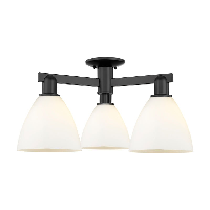 Innovations Bristol 25in 3-Light Semi-Flush Mount | Industrial Matte Black Steel and Matte White Glass | Entryway & Hallway | 25 | Model 716-3F-BK-GBD-751