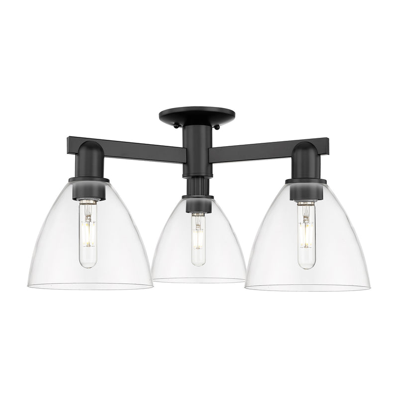 Innovations Bristol 25in 3-Light Semi-Flush Mount | Industrial Matte Black Steel and Clear Glass | Living Room & Entryway | 25 x | Model 716-3F-BK-GBD-752