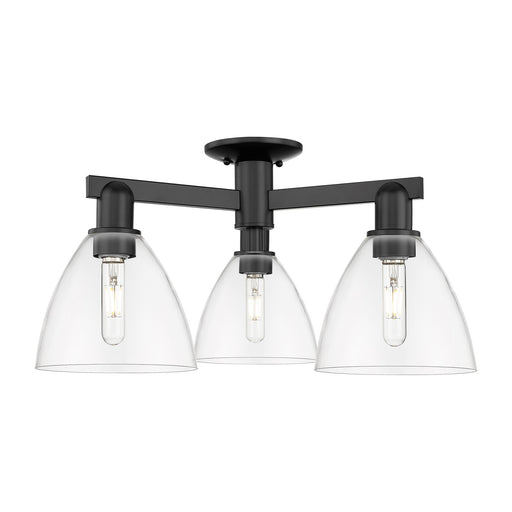 Innovations Bristol 25in 3-Light Semi-Flush Mount | Industrial Matte Black Steel and Clear Glass | Living Room & Entryway | 25 x | Model 716-3F-BK-GBD-752