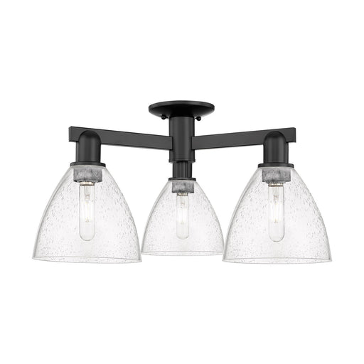 Innovations Bristol 25in 3-Light Semi-Flush Mount | Industrial Matte Black Steel and Seedy Glass | Entryway & Hallway | 25 x 25 | Model 716-3F-BK-GBD-754
