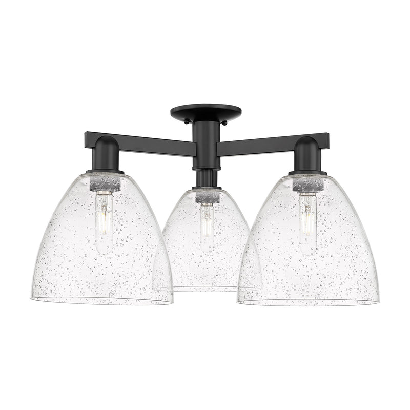 Innovations Bristol 27in 3-Light Semi-Flush Mount | Industrial Matte Black Steel and Seedy Glass | Kitchen & Hallway | 26.5 x | Model 716-3F-BK-GBD-94
