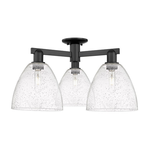 Innovations Bristol 27in 3-Light Semi-Flush Mount | Industrial Matte Black Steel and Seedy Glass | Kitchen & Hallway | 26.5 x | Model 716-3F-BK-GBD-94