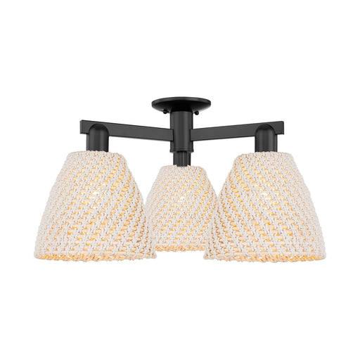 Innovations Bristol Natural 27in 3-Light Semi-Flush Mount | Industrial Matte Black Steel and Natural Fiber Dome Shade | Model 716-3F-BK-NBD-9-NAT