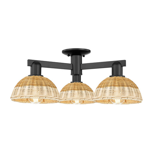 Innovations Natural Ballston Dome 25in 3-Light Semi-Flush Mount | Farmhouse Matte Black Steel and Natural Fiber Dome | Model 716-3F-BK-NBD2-75-NAT