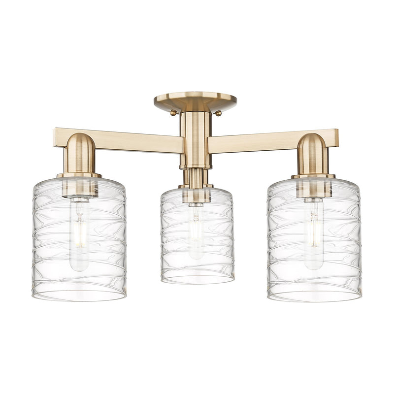 Innovations Cobbleskill 22.5in 3-Light Semi-Flush Mount | Industrial Champagne Bronze Steel and Deco Swirl Glass | Entryway & | Model 716-3F-CB-G1113