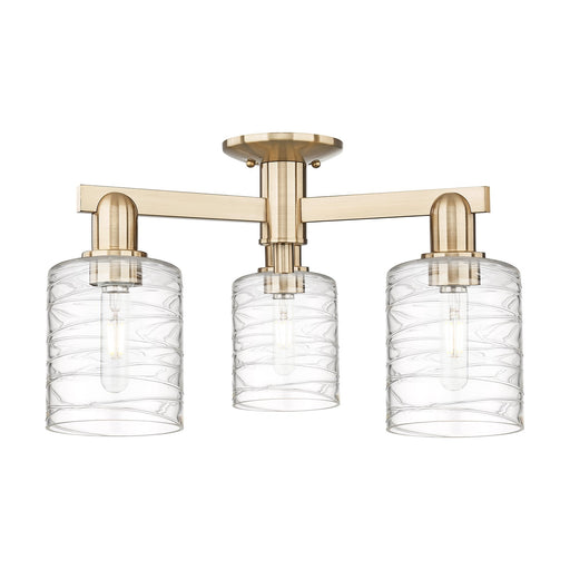 Innovations Cobbleskill 22.5in 3-Light Semi-Flush Mount | Industrial Champagne Bronze Steel and Deco Swirl Glass | Entryway & | Model 716-3F-CB-G1113