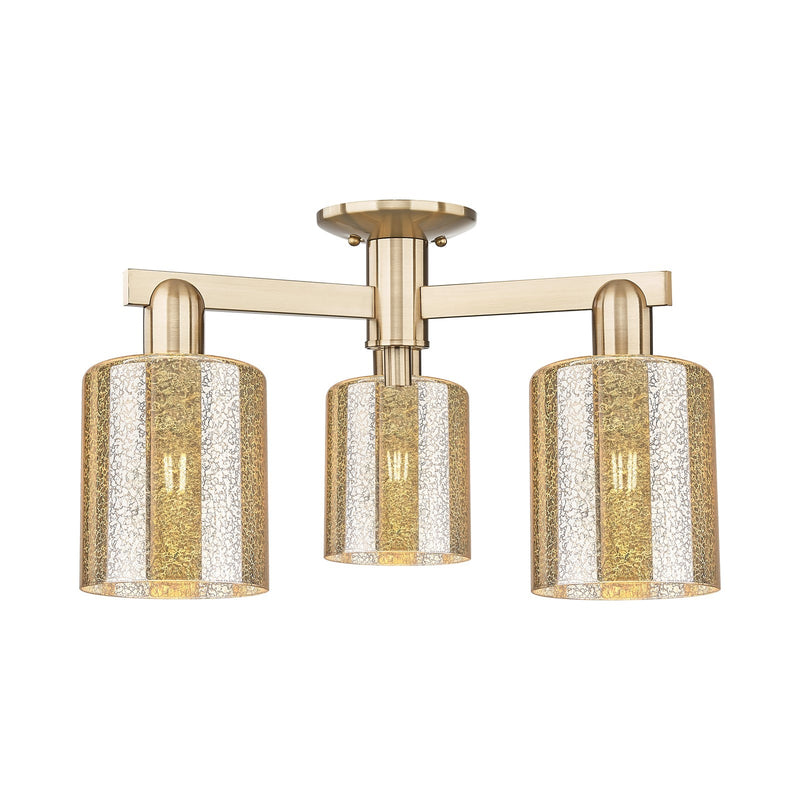 Innovations Cobbleskill 23in 3-Light Semi-Flush Mount | Industrial Champagne Bronze Steel and Mercury Glass | Entryway & Hallway | Model 716-3F-CB-G116