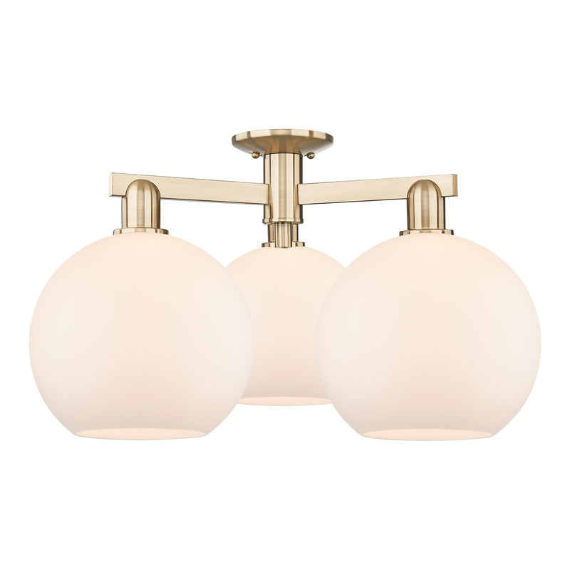 Innovations Athens 28in 3-Light Semi-Flush Mount | Industrial Champagne Bronze Steel and Matte White Glass | Living Room & | Model 716-3F-CB-G121-10
