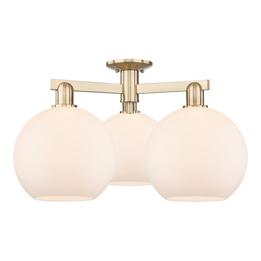Innovations Athens 28in 3-Light Semi-Flush Mount | Industrial Champagne Bronze Steel and Matte White Glass | Living Room & | Model 716-3F-CB-G121-10