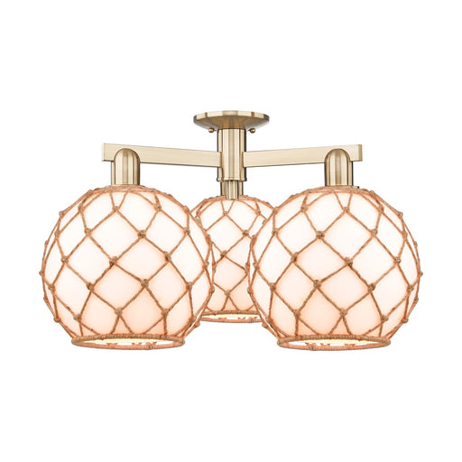 Innovations Farmhouse Rope 28in 3-Light Semi-Flush Mount | Industrial Champagne Bronze Steel and Matte White Glass with Rope | Model 716-3F-CB-G121-10RB