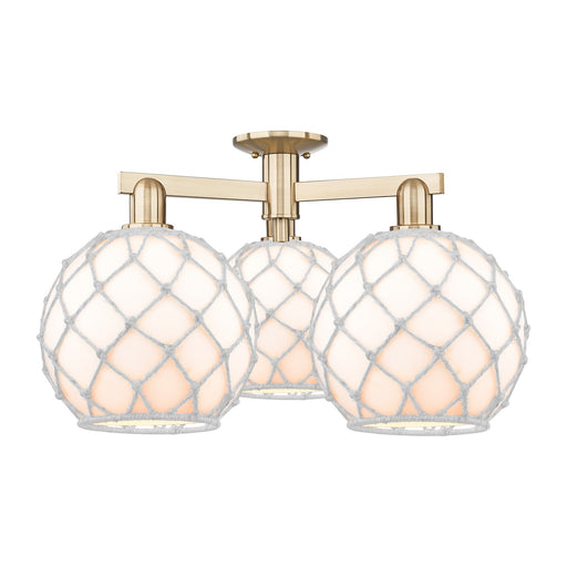 Innovations Farmhouse Rope 28in 3-Light Semi-Flush Mount | Industrial Champagne Bronze Steel and White Glass Rope Shade | Model 716-3F-CB-G121-10RW