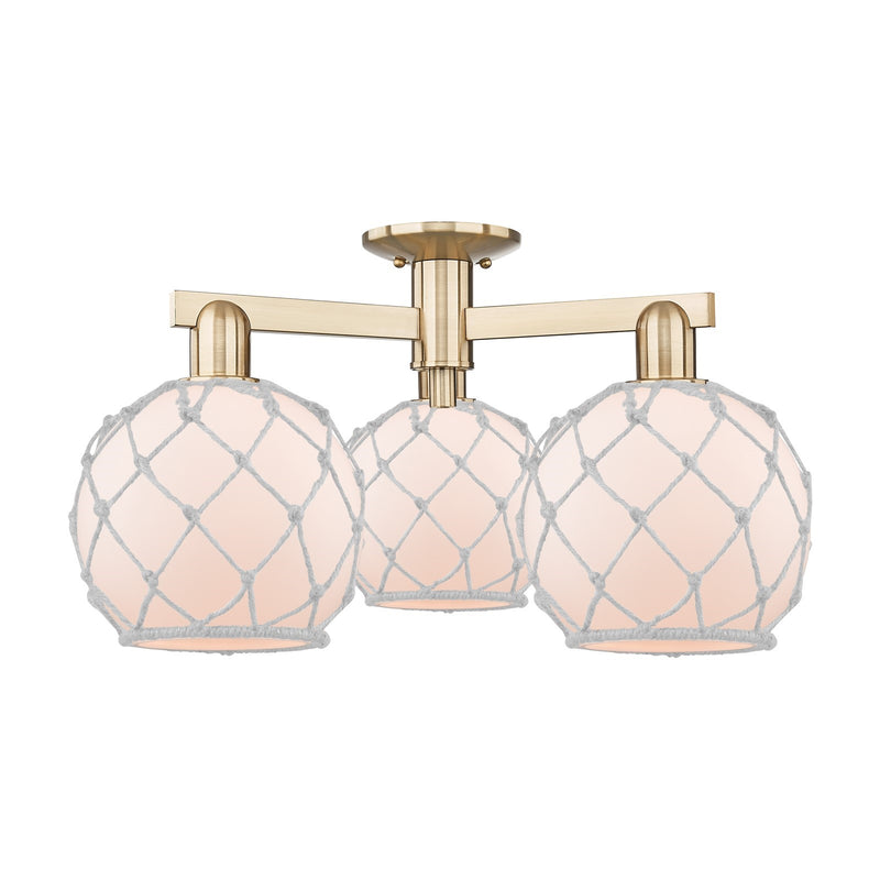 Innovations Farmhouse Rope 26in 3-Light Semi-Flush Mount | Industrial Champagne Bronze Steel and White Frosted Glass with Rope | Model 716-3F-CB-G121-8RW
