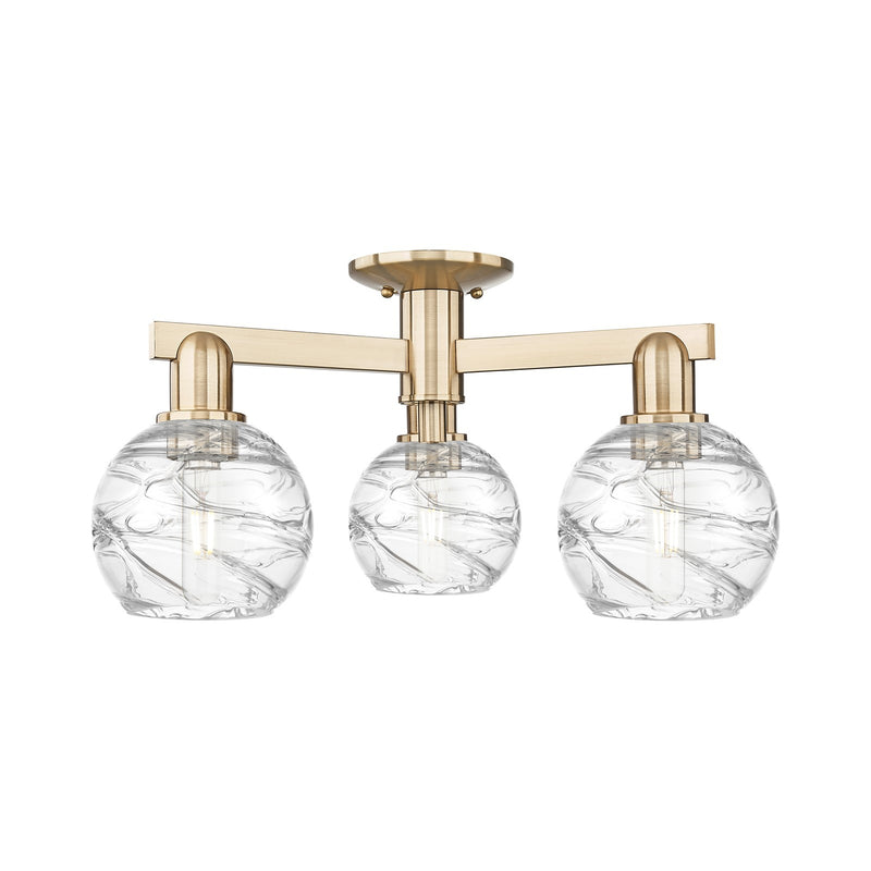 Innovations Athens Deco Swirl 23in 3-Light Semi-Flush Mount | Industrial Champagne Bronze Steel and Clear Deco Swirl Glass | Model 716-3F-CB-G1213-6CL