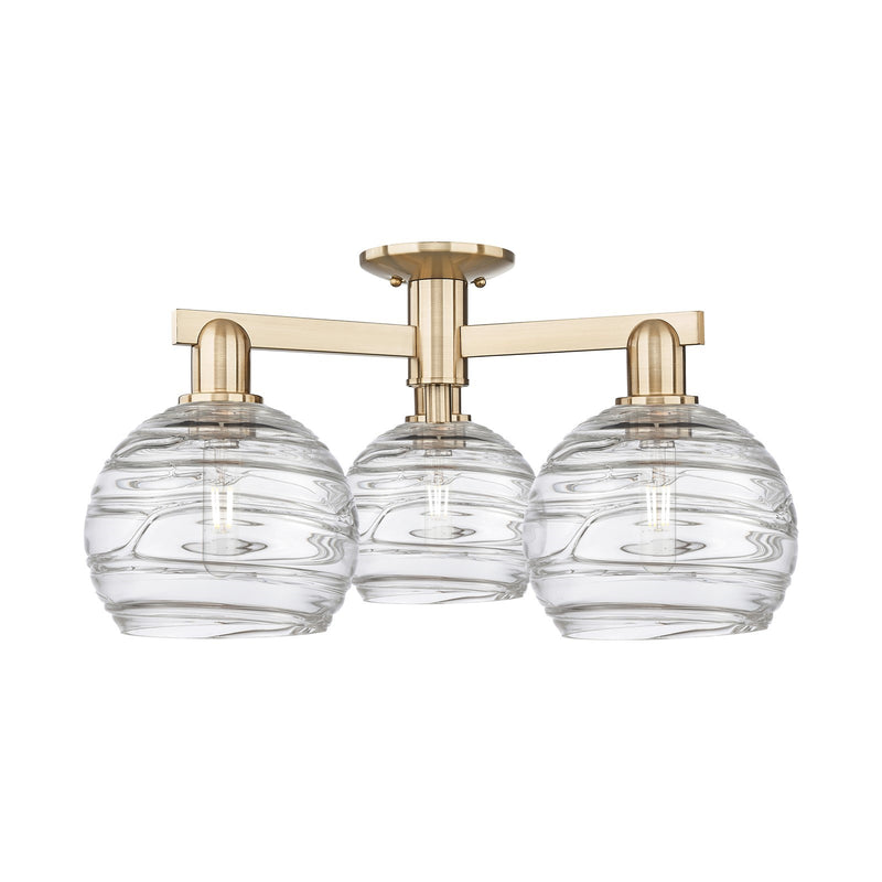 Innovations Athens Deco Swirl 26in 3-Light Semi-Flush Mount | Industrial Champagne Bronze Steel and Clear Deco Swirl Glass | Model 716-3F-CB-G1213-8CL