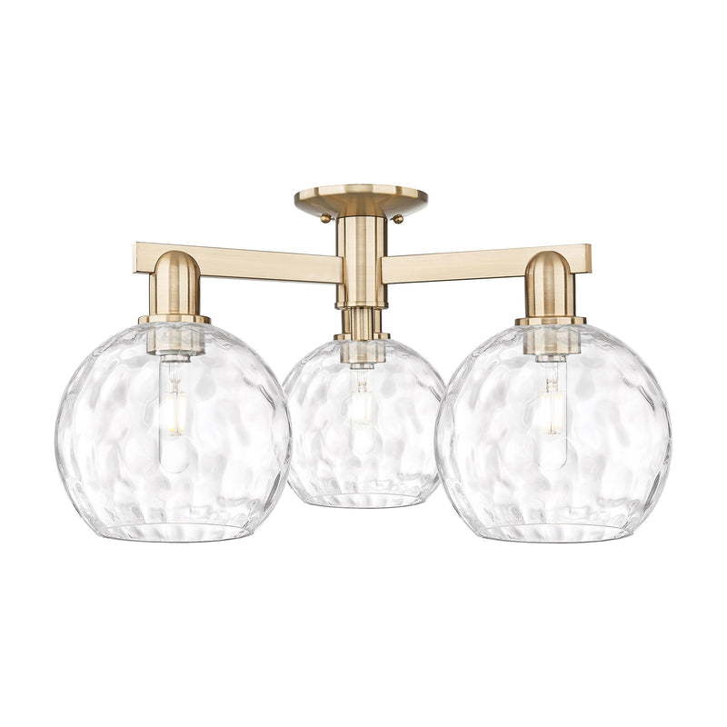 Innovations Athens Water Glass 26in 3-Light Semi-Flush Mount | Industrial Champagne Bronze Steel and Clear Water Glass | Kitchen | Model 716-3F-CB-G1215-8