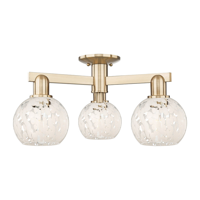 Innovations White Mouchette 24in 3-Light Semi-Flush Mount | Industrial Champagne Bronze Steel and White Mouchette Glass | Model 716-3F-CB-G1216-6WM