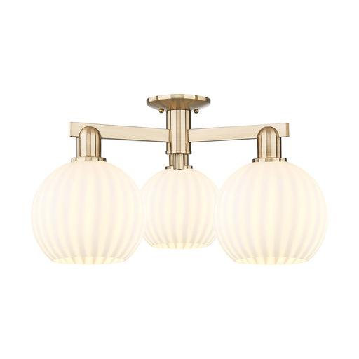 Innovations Lighting White Venetian 26in 3-Light Semi-Flush Mount | Industrial Champagne Bronze and White Venetian Glass | Model 716-3F-CB-G1217-8WV