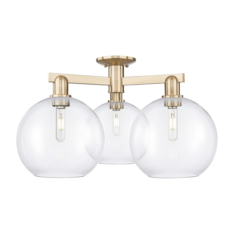 Innovations Athens 28in 3-Light Semi-Flush Mount | Industrial Champagne Bronze Steel and Clear Glass | Living Room & Dining Room | Model 716-3F-CB-G122-10