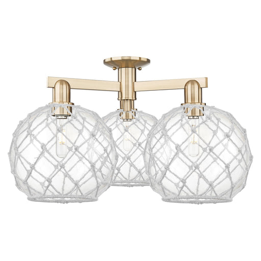 Innovations Farmhouse Rope 28in 3-Light Semi-Flush Mount | Industrial Champagne Bronze Steel and Clear Glass with White Rope | Model 716-3F-CB-G122-10RW