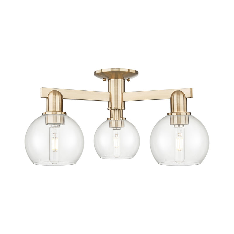 Innovations Athens 23in 3-Light Semi-Flush Mount | Industrial Champagne Bronze Steel and Clear Glass | Living Room & Dining Room | Model 716-3F-CB-G122-6