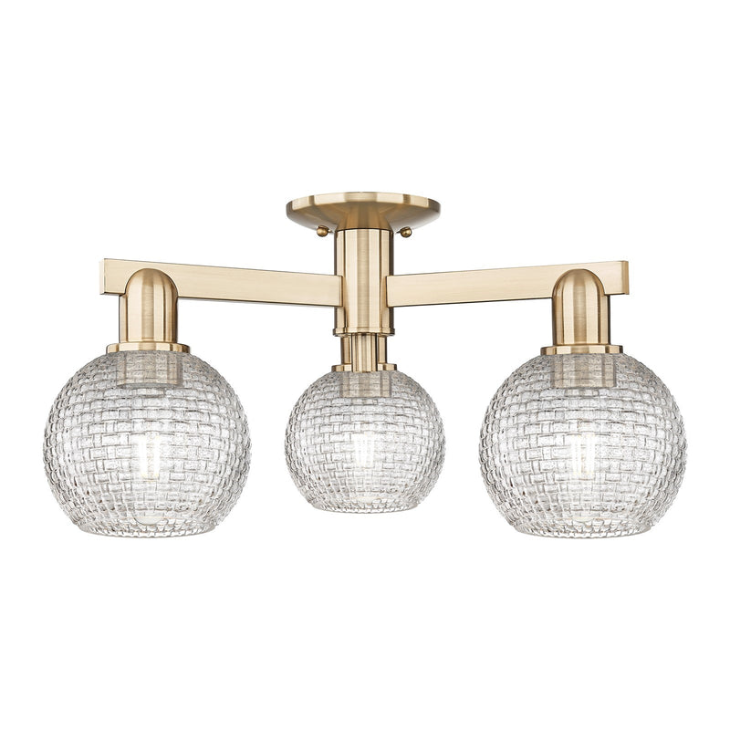 Innovations Athens 23in 3-Light Semi-Flush Mount | Industrial Champagne Bronze Steel and Clear Basket Weave Glass | Entryway & | Model 716-3F-CB-G122C-6CL
