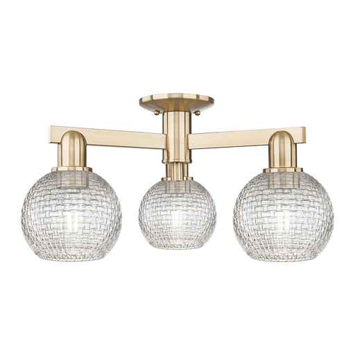 Innovations Athens 23in 3-Light Semi-Flush Mount | Industrial Champagne Bronze Steel and Clear Basket Weave Glass | Entryway & | Model 716-3F-CB-G122C-6CL