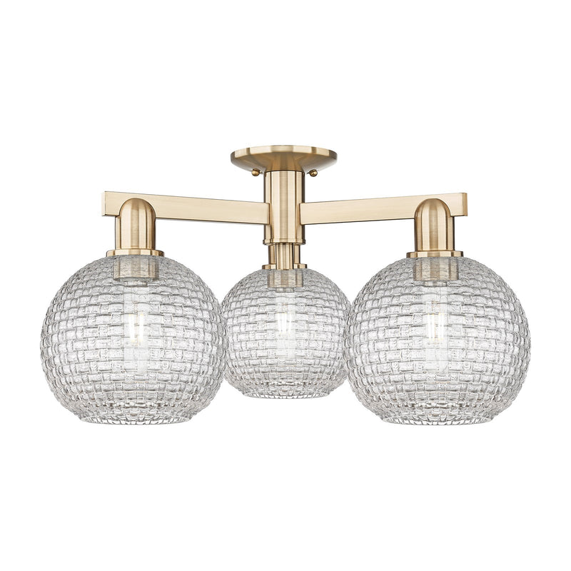 Innovations Athens 26in 3-Light Semi-Flush Mount | Industrial Champagne Bronze Steel and Clear Basket Weave Glass | Entryway & | Model 716-3F-CB-G122C-8CL