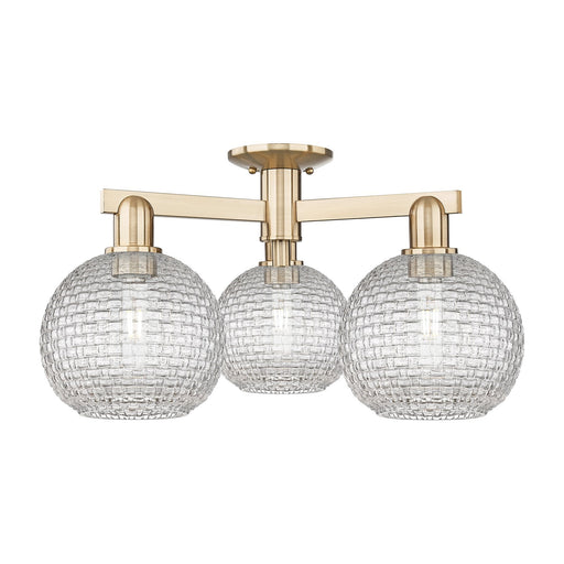 Innovations Athens 26in 3-Light Semi-Flush Mount | Industrial Champagne Bronze Steel and Clear Basket Weave Glass | Entryway & | Model 716-3F-CB-G122C-8CL