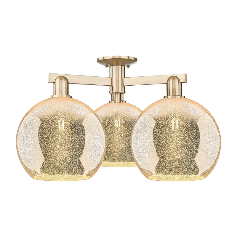 Innovations Athens 28in 3-Light Semi-Flush Mount | Industrial Champagne Bronze Steel and Mercury Glass | Living Room & Dining | Model 716-3F-CB-G128-10