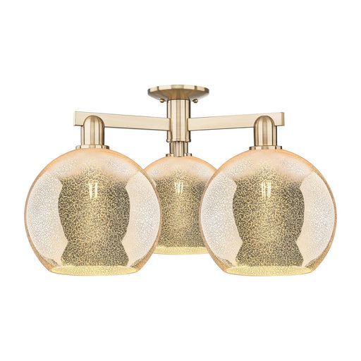 Innovations Athens 28in 3-Light Semi-Flush Mount | Industrial Champagne Bronze Steel and Mercury Glass | Living Room & Dining | Model 716-3F-CB-G128-10