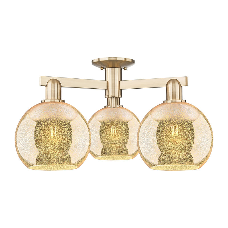 Innovations Athens 26in 3-Light Semi-Flush Mount | Industrial Champagne Bronze Steel and Mercury Glass | Living Room & Dining | Model 716-3F-CB-G128-8