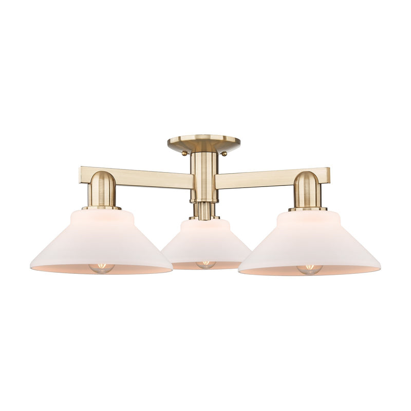 Innovations Orwell 26in 3-Light Semi-Flush Mount | Industrial Champagne Bronze Steel and Matte White Glass | Kitchen & Hallway | Model 716-3F-CB-G131