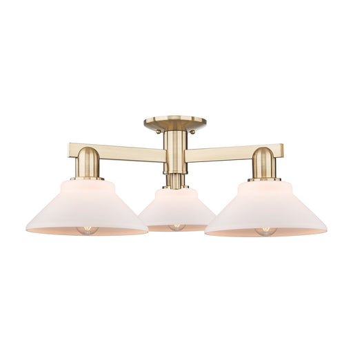 Innovations Orwell 26in 3-Light Semi-Flush Mount | Industrial Champagne Bronze Steel and Matte White Glass | Kitchen & Hallway | Model 716-3F-CB-G131