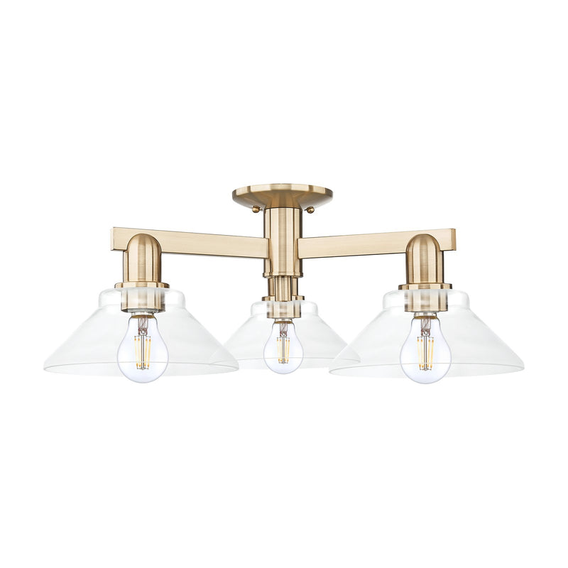 Innovations Orwell 26in 3-Light Semi-Flush Mount | Industrial Champagne Bronze Steel and Clear Glass | Living Room & Dining Room | Model 716-3F-CB-G132