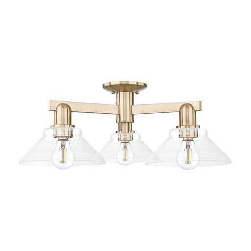 Innovations Orwell 26in 3-Light Semi-Flush Mount | Industrial Champagne Bronze Steel and Clear Glass | Living Room & Dining Room | Model 716-3F-CB-G132